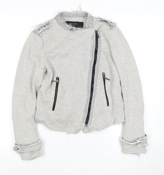 Womens UK Size 2 Zara Basic Grey Biker Coat