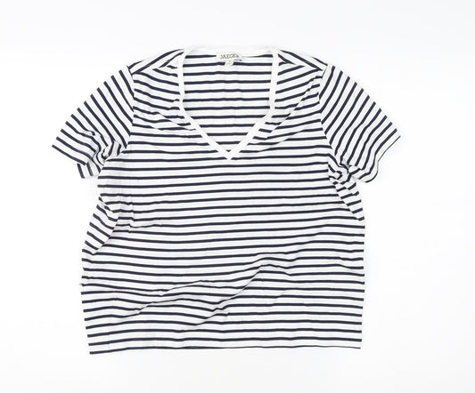 Additional front view of Jaeger Women's White Striped V-Neck T-Shirt