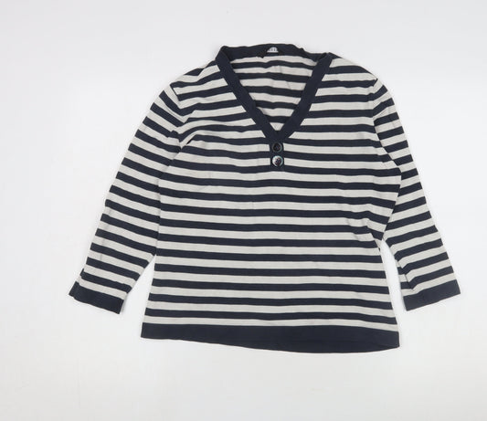 Additional front view of Jaeger Women's Multicoloured Striped Henley Jumper L