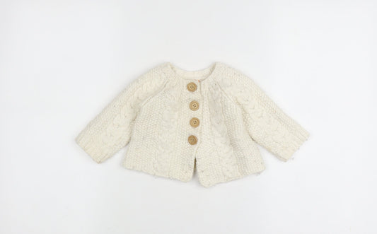 Mini Mode Ivory Wool Knit Cardigan, 9-12 Months