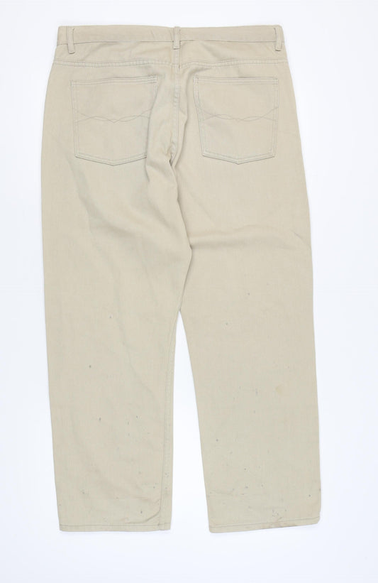 Mens UK Size 38S Salvage Straight Beige Jeans