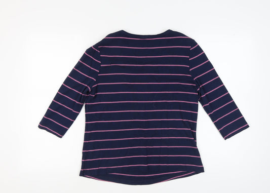 M&Co Women's Blue Striped 3/4 Sleeve Top 18