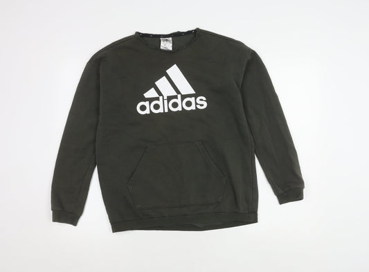 Additional front view of Adidas unisex xs green pullover sweatshirt with logo