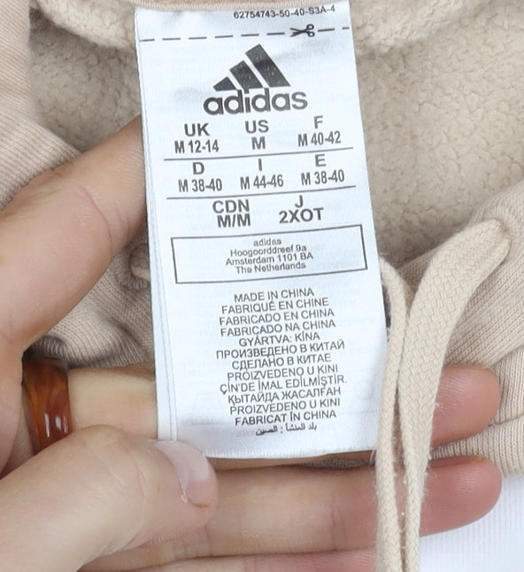 Adidas Women's Beige Hoodie M - Logo, Hooded, Casual