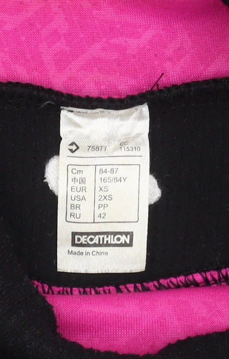 Brand and care label for Decathlon unisex xs black mock neck sweatshirt