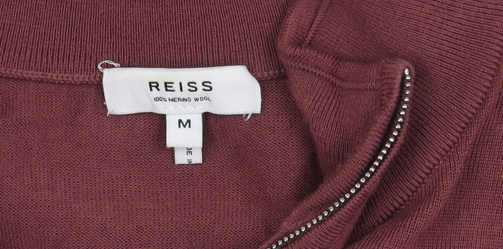 Reiss Men's Red Mock Neck Wool Full Zip Jumper M