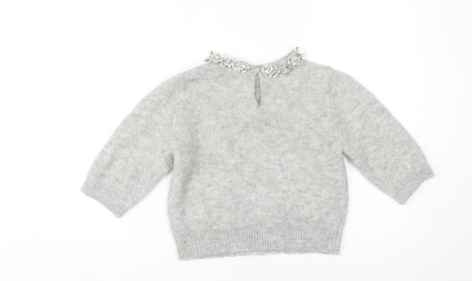 Zara Women Grey Jumper, Size S, Embroidered Accent
