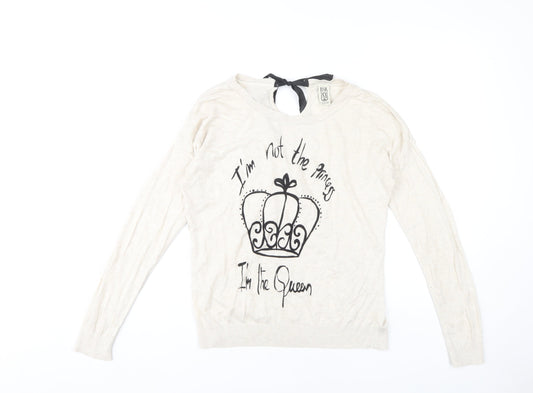Womens UK Size M Bershka White Pullover Jumper