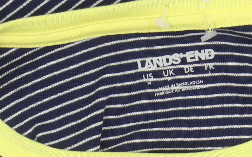 Lands' End Women's Blue Striped T-Shirt, M, Short Sleeve