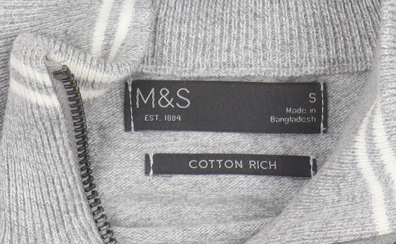 Marks and Spencer Men's Grey Full Zip Jumper, Size S