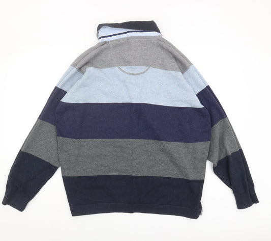 Marks and Spencer Men's Blue Striped Pullover Jumper L