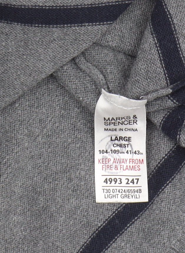 Marks & Spencer Men's Grey Striped Pullover Jumper L