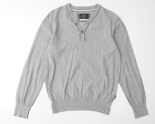 St. George by Duffer Men's Grey Henley Jumper Size S