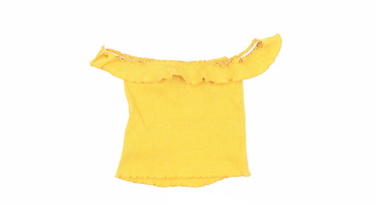 Bershka Women's Yellow Cropped Off-Shoulder Top