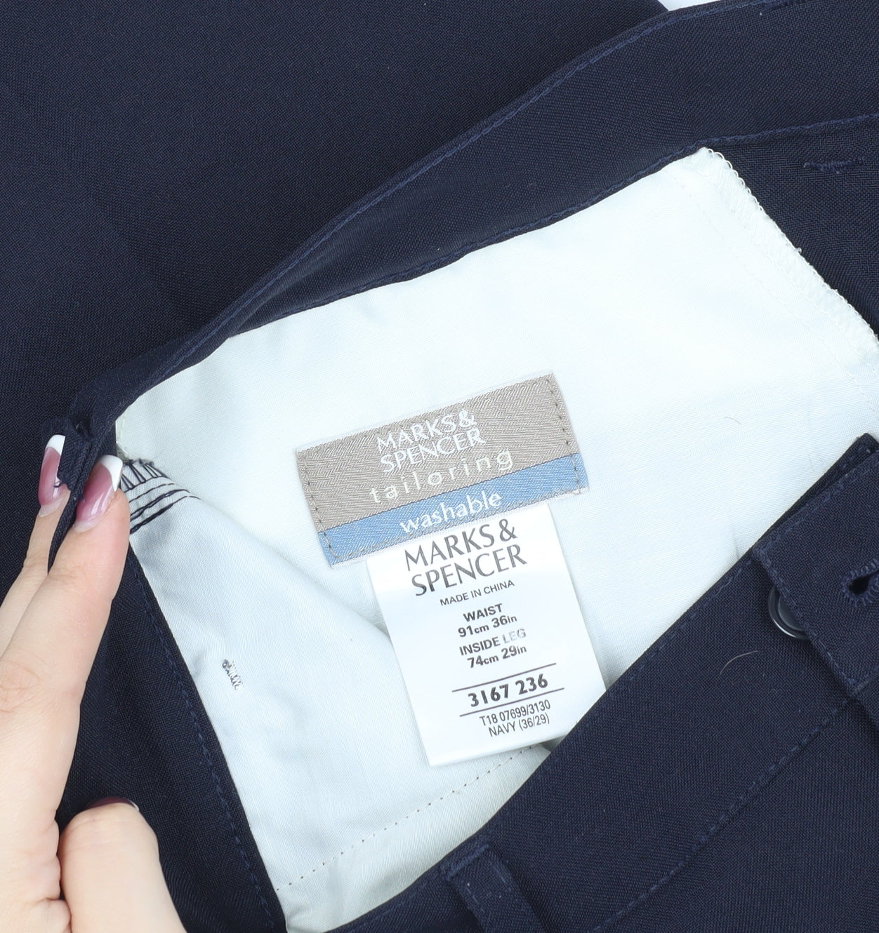 Marks and Spencer Men's Blue Dress Pants, Size L, Regular Fit