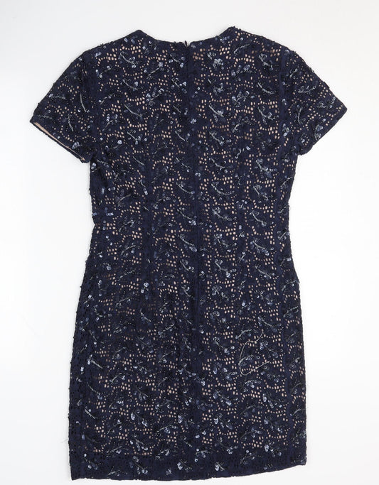 French Connection Women's Blue Sequin Sheath Dress Size 10