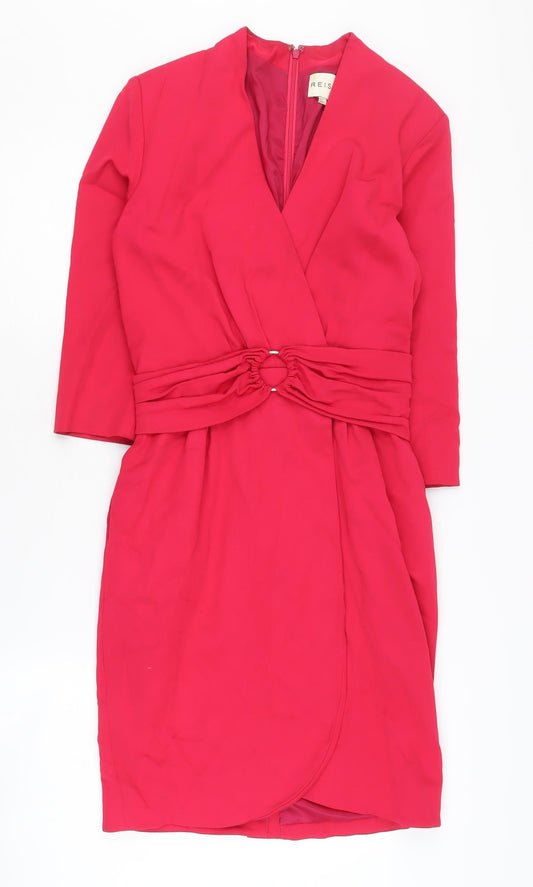 Additional front view of Reiss Red Wrap Dress, size 8, 3/4 Sleeve, Lined