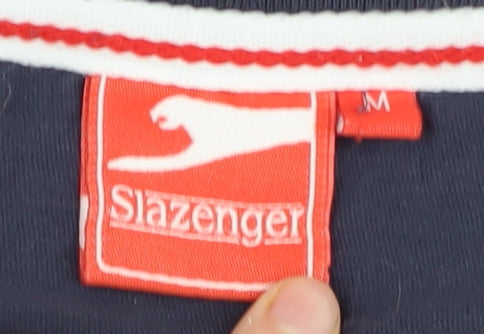 Slazenger Men's Blue V-Neck T-Shirt, Medium, Cotton, Logo Accent