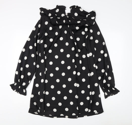 New Look Women's Black Polka Dot Long Sleeve Dress