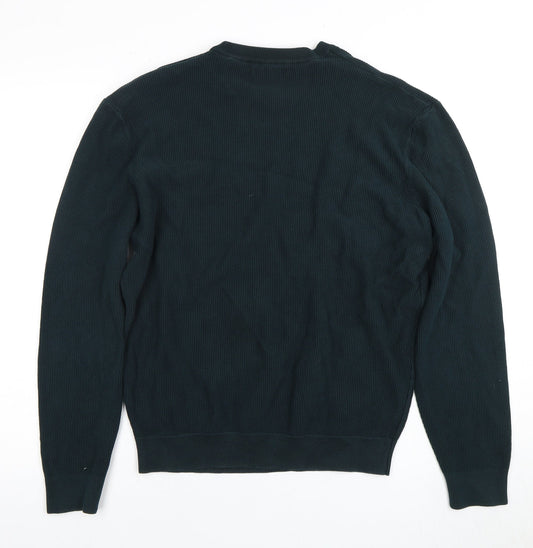 Zara Men's Black Cotton Pullover Jumper, Crew Neck