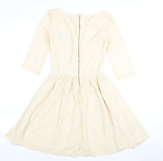 River Island Beige Fit & Flare Dress Women Size 8