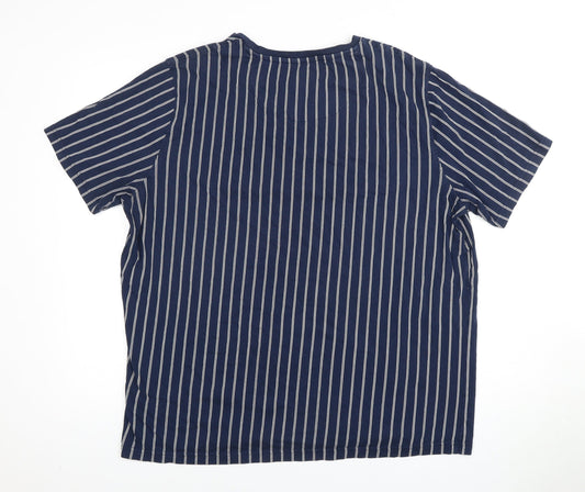 Marks and Spencer Men's Blue 2XL Striped T-Shirt