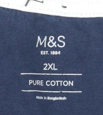 Marks and Spencer Men's Blue 2XL Striped T-Shirt