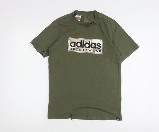 Additional front view of Adidas boys’ green t-shirt, size 13-14, graphic logo, casual