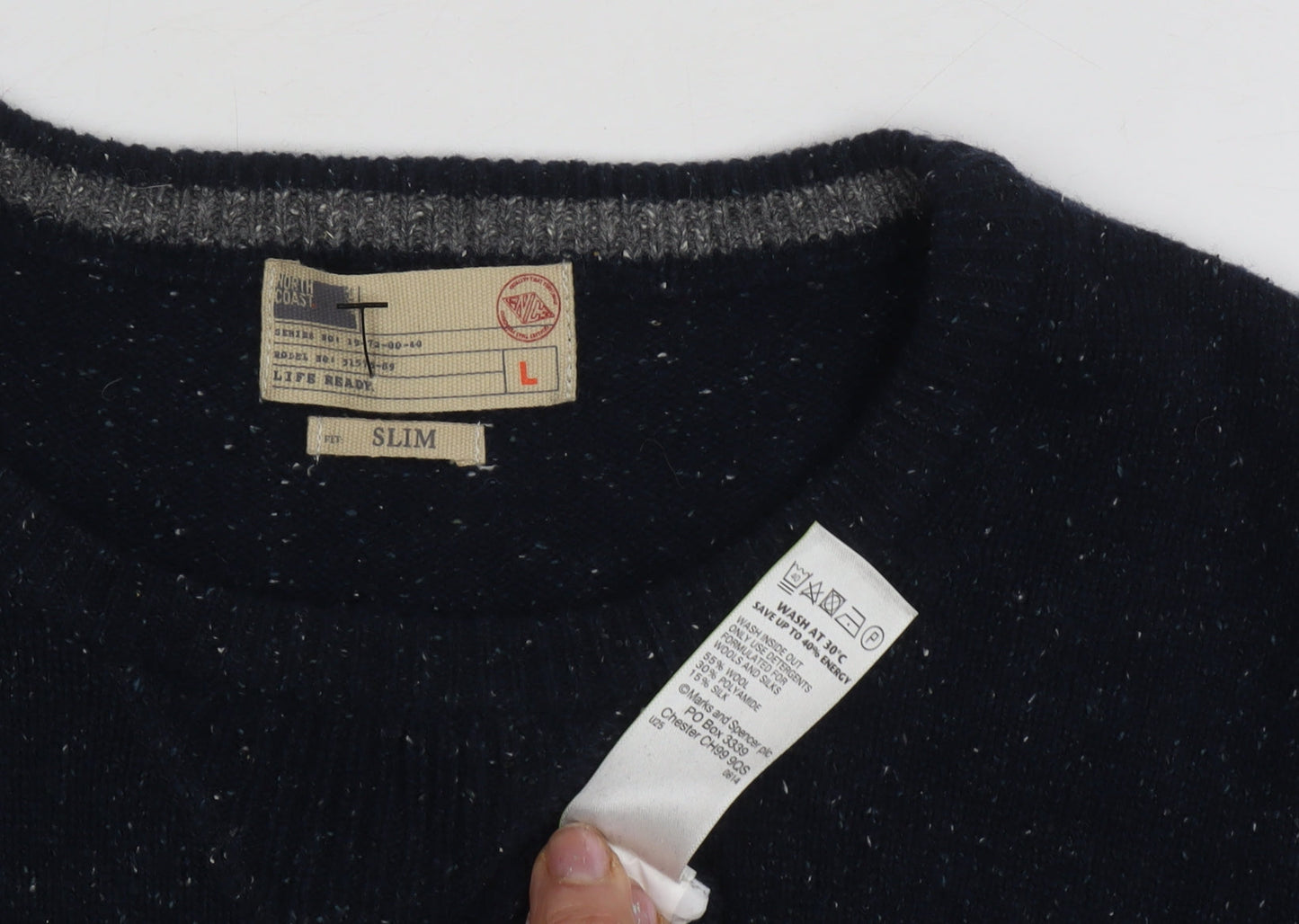 North Coast Men's Black Wool Pullover Jumper L Slim