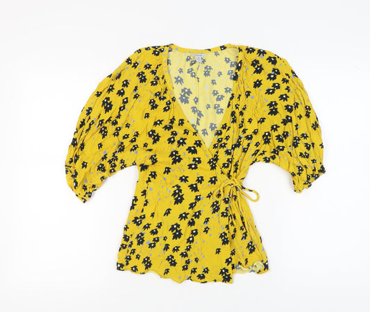Womens UK Size 6 Jigsaw Yellow Wrap Blouse