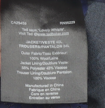 Mens UK Size 40 Ted Baker Regular Blue Suit Jacket