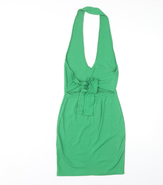 PrettyLittleThing Green Bodycon Halter Dress UK 8