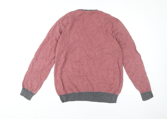 ASOS Men's Red L Henley Jumper, Striped Cotton