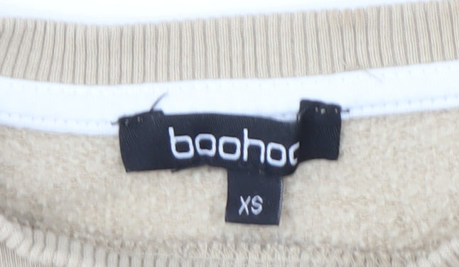 Boohoo Women's Beige Logo Sweatshirt XS Pullover Casual