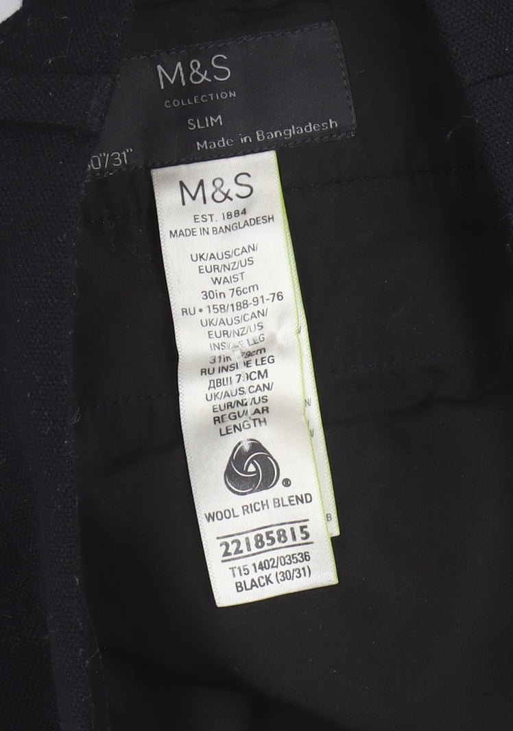 Mens UK Size M Marks and Spencer Slim Fit Business Formal Black Trousers