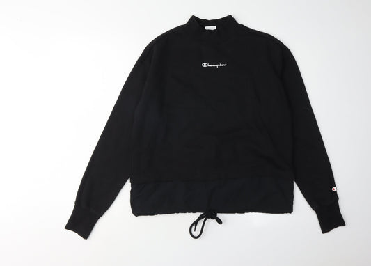 Additional front view of Champion unisex black sweatshirt m, mock neck, logo