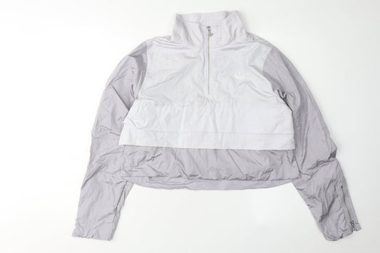 Additional front view of Adidas Women's Grey Cropped Nylon Basic Jacket, size 12