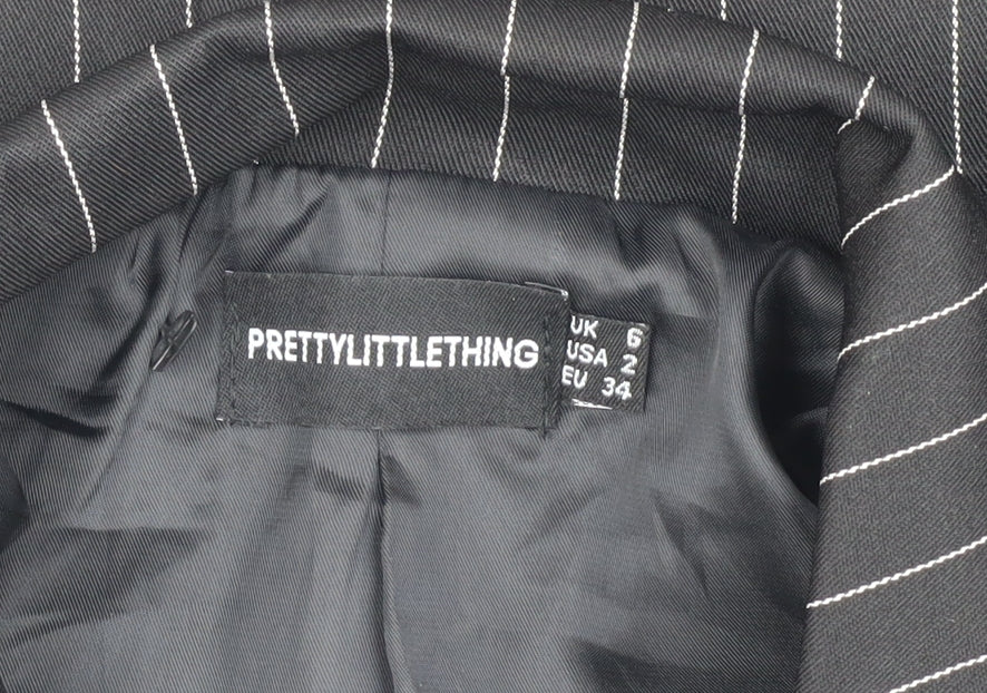 PrettyLittleThing Women's Black Pinstripe Blazer Size 6