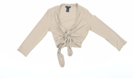 Womens UK Size M Nina Leonard Beige Wrap Blouse