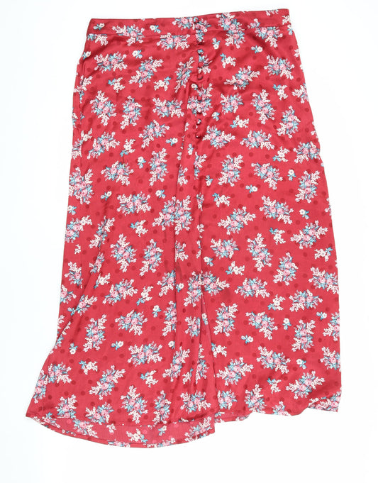 Additional front view of Red Herring Women's Red Floral Midi A-Line Skirt, size 16