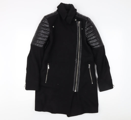 Mango Women's Black XS Motorcycle Coat, Modern Style