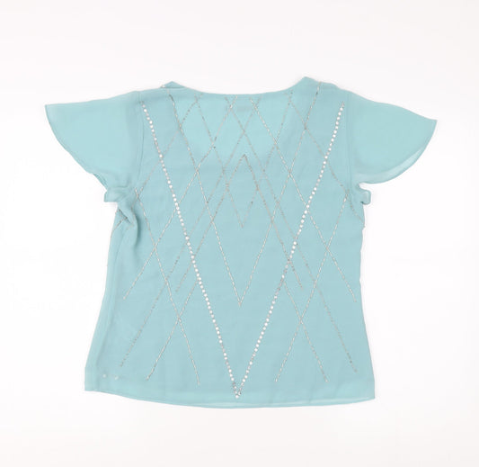 Jacques Vert Blue Sequin Blouse Women Size 10