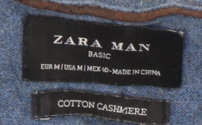 Zara Man Blue V-Neck Cotton Cashmere Jumper M
