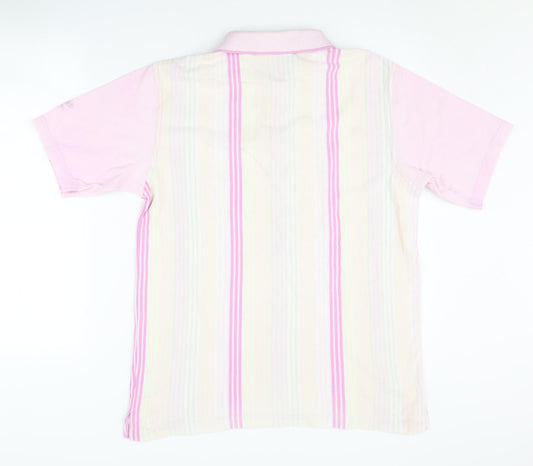 Cotton Traders Men's Pink Striped Medium Polo
