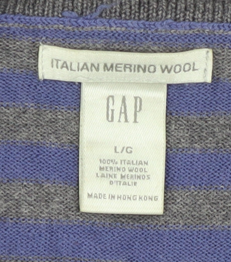 GAP Men's Blue Striped Wool Pullover Jumper L