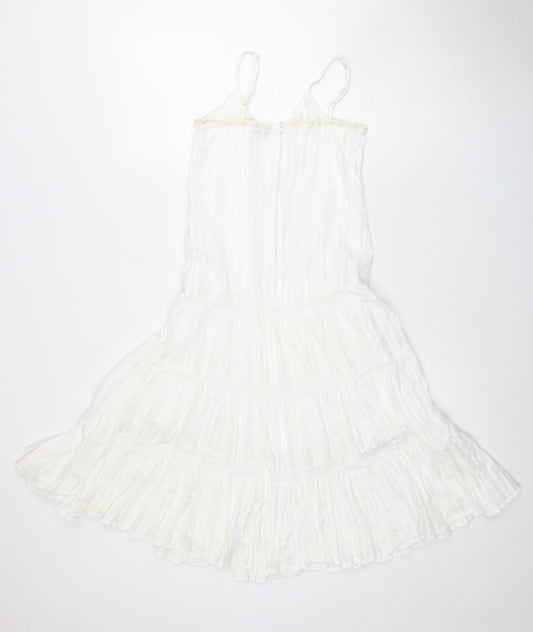 915 Girls White Cotton Sleeveless Dress