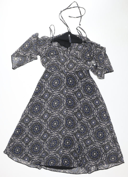 River Island Women's Black Dress UK 12 Geometric Pattern