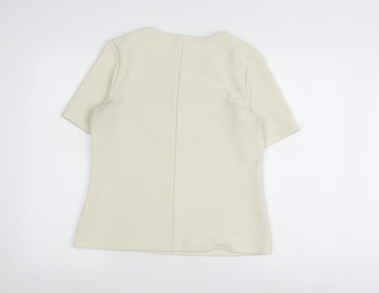 Womens UK Size 12 Warehouse Beige Basic T-Shirt