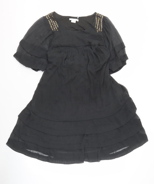Additional front view of mamas & papas Women's Black Puff Sleeve Dress