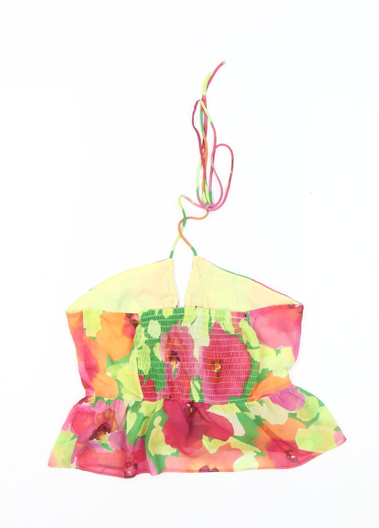 Bershka Women's Multicoloured Floral Halter Camisole Blouse